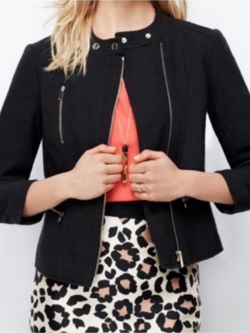 Ann Taylor Black Tweed Moto Blazer